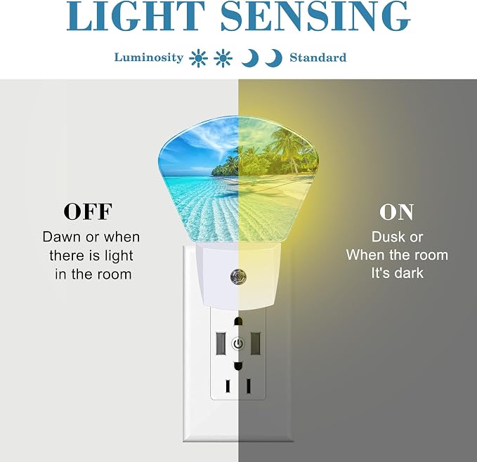 Ocean Beach Night Light for Kids Girls Boys, Tropical Palm Trees LED Night Light Plug into Wall with Dusk to Dawn Sensor for Bedroom, Hallway, Kitchen, Bathroom, Stairs Decor