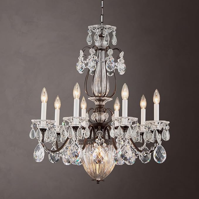 Vintage Crystal Chandeliers for Dining Room, 8-Light Brown Classic Candle Chandelier Pendant Ceiling Light Fixture for Living Room Bedroom Kitchen Foyer Hallway Staircase 30.3" H x 26.8" D