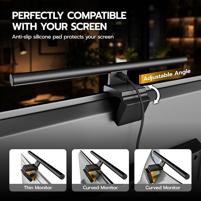 ARES WING Monitor Light Bar with Remote & Sedentary Alert, USB Desk Lamp | CCT Adjustable, 10-Level Dim LED Computer Light, Space Saving, Eye-Care Lightbar for Flat/Curved Monitor, Home Office Gaming