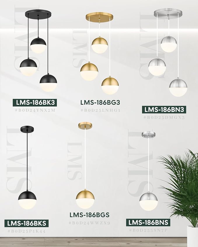 Mid Century Pendant Lights, Brushed Nickel Kitchen Island Light Fixtures with White Globe Glass Shade, Adjustable Hanging Cord, 2-Pack for Home Office Dining Room Bathroom, LMS-186PL-BNWS2PK