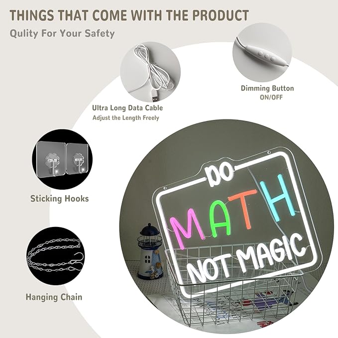 Do Math Not Magic Neon Sign for Classroom Math Neon Light Colorful Letter Led Neon Signs Classroom Led Neon Lights for Study Room Kids Room Library Decoration
