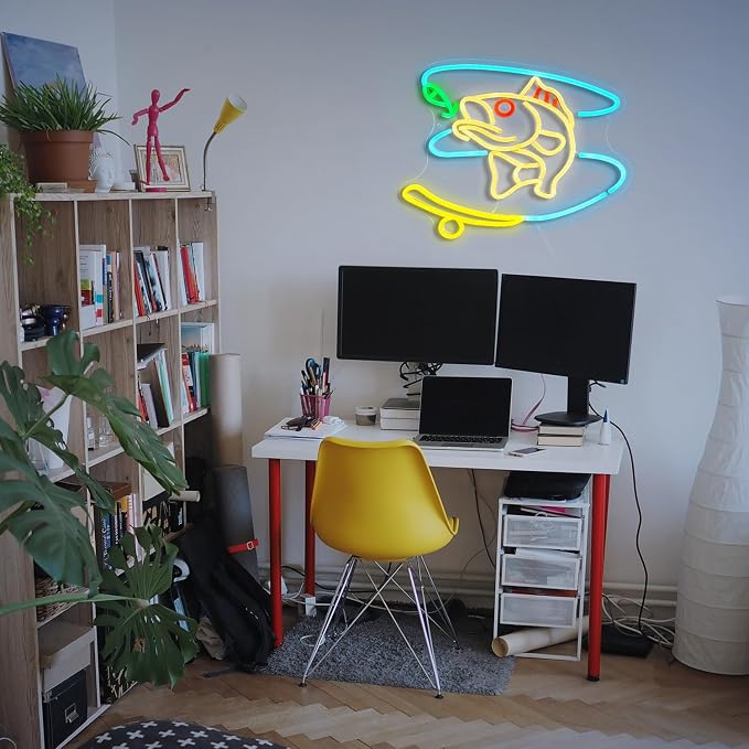 GNVETZLL Fishing Neon Sign Dimmable Fish Neon Light for Wall Decor LED USB Powered Fishing Hook Lights for Fishing Gear Store Yacht Man Cave Living Room Boys Gifts(Multicolor 15.7‘’*12.4‘’）