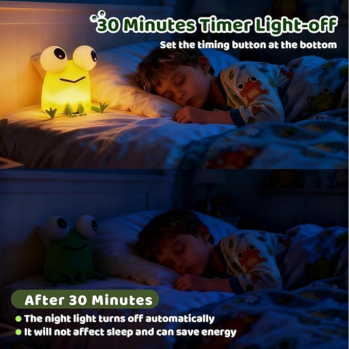 Frog Bedside Touch Night Light with Timer Dimmable 3 Brightness 7 Colors Small Cordless Table Lamp Warm Sleep Aid USB Rechargeable Portable Night Lamp for Nightstand Bedroom Living Room Home