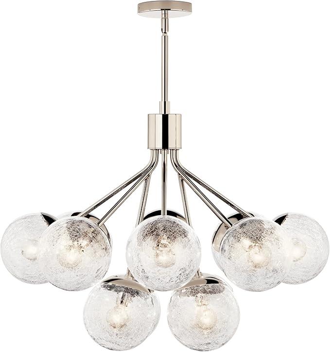 Kichler Silvarious 12-Light Convertible Chandelier, Soft Modern Light with Clear Crackled Glass in Polished Nickel, for Dining Room, Living Room, Bedroom or Foyer (22.25" x 30"), 52701PN