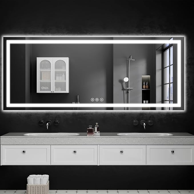 LED Bathroom Mirrors 32"x72" Bathroom Mirror with Lights for Wall, Backlit + Front Lit, 3 Colors, Anti-Fog, Dimmable Brightness for Vanity,Bathroom, Entryway, Living Room
