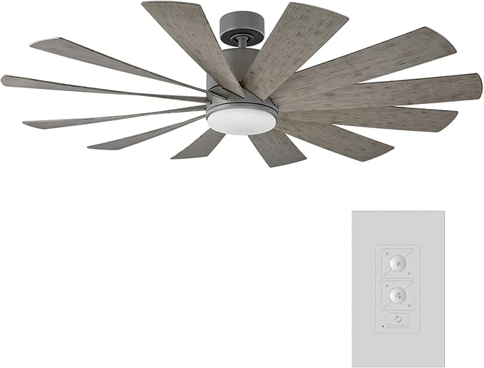 Modern Forms Windflower Indoor and Outdoor 12-Blade Smart Ceiling Fan 60in Graphite Weathered Gray with 3500K LED Light Kit and Wall Control (FR-W1815-60L35GHWG)