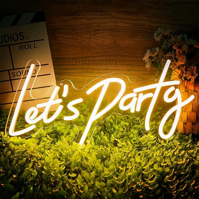 Lets Party Neon Sign for Party Wall Decor, 16.5x8.4 inch Compact Neon Party Decorations LED Glow Lights Supplies Accessories, Warm White