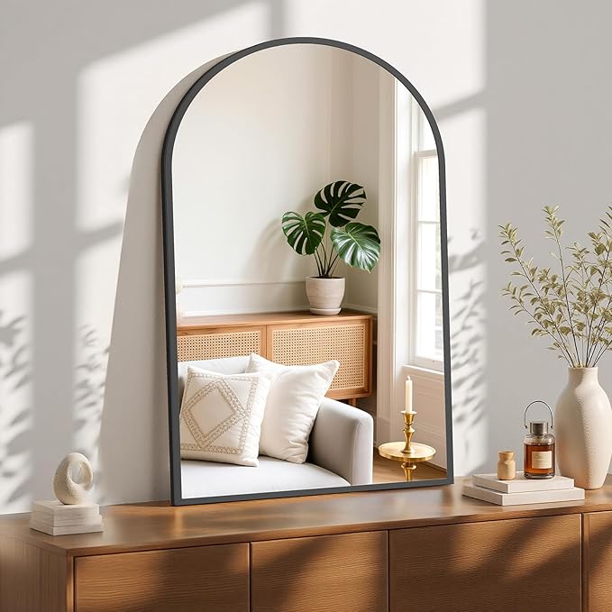 NEWBULIG 26X38 Inch Arched Bathroom Mirror for Wall, Vanity Bathroom Mirrors for Over Sink Tempered Glass, Anti-Rust Arched Metal Framed, Hangs Horizontally or Vertically, Farmhouse Home Decor, Black