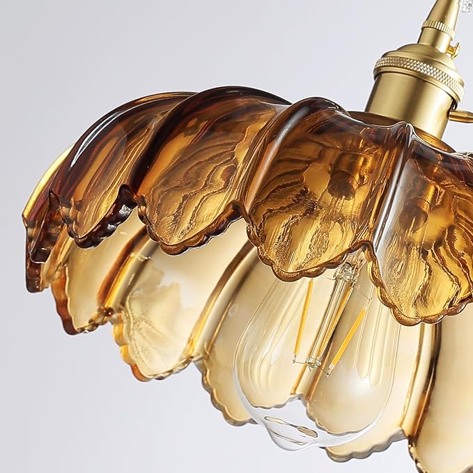 XZHGCEE Plug in Pendant Light: Amber Glass Hanging Lamp Plug in, 14.7ft Swag Lamp Cord with On/Off Switch for Kitchen Island/Dining Room/Bedroom/Living Room Hanging Light, No Bulb