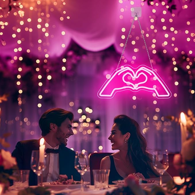 Heart Hands Neon Sign, Pink Room Decor, 15.75 inches Dimmable USB Powered Led Wall Art Decor, Music Merch Gifts for Girls Boys, Fans, Music Lover, Party, Christmas, Birthday(Pink)