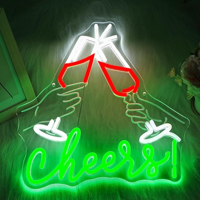 Cheers Neon Sign, JGHTURIE Neon Signs for Wall Decor Green Light up Sign Bar Club Signs for Man Cave Decor USB Powered