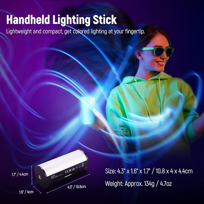 NEEWER Basic 2 Pack Magnetic Handheld Light Wand, 360° Full RGB Mini LED Video Light Stick with 2500mAh Battery,2500-8500K Dimmable Camera Tube Light for Photography TikTok YouTube Vlog,TL96RGB