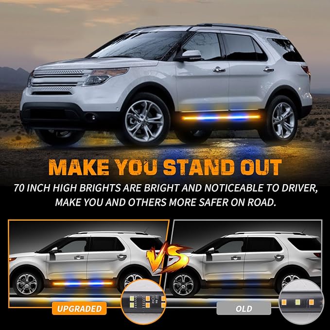 XRIDONSEN 2PCS 60 inch Amber Blue Emergency Lights Strip 720 LED Running Board Strobe Lights Flashing Warning Safety Waterproof Side Step Lights for Trucks Construction Vehicles Pickup SUV Jeep Car