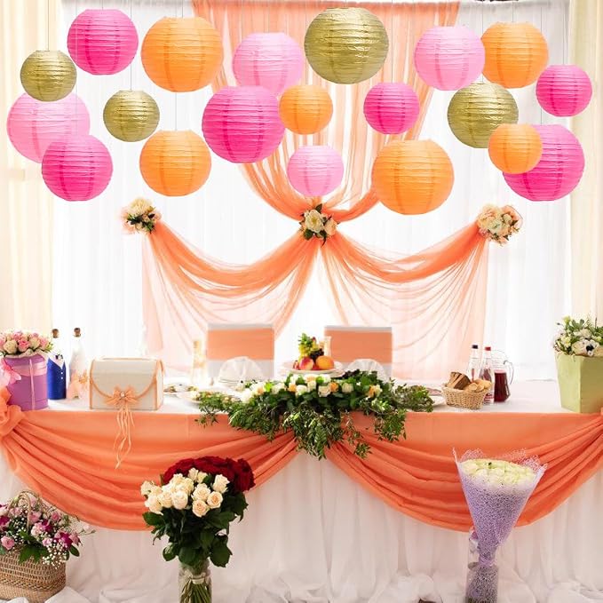 Paper Lanterns Party Decorations, Hanging Round Chinese Lanterns for Graduation Baby Shower Birthday Decorations Pack of 20 Pink Orange