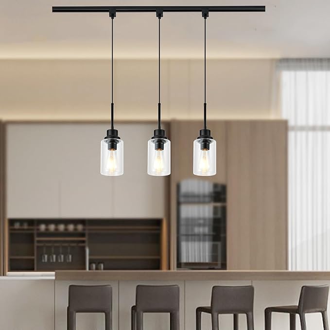 Track Lighting Heads H Type for Accent Task Retail Kitchen Ceiling Track Light H Type Pack of 3, Black Track Lighting Heads with Clear Glass Shade, Bulb and Track Not Included