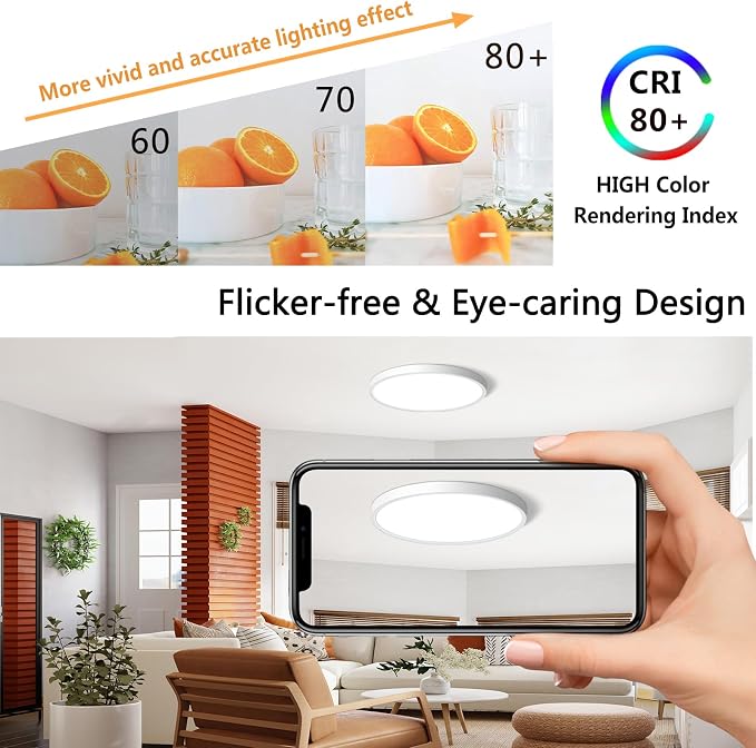 LED Flush Mount Ceiling Light Fixture 12Inch, 24W Flat Light,5000K Ultra Thin Surface Panel Low Profile for Bedroom Kitchen Bathroom Garage Living Room, White (DC-CJ-0030-24W-50K)