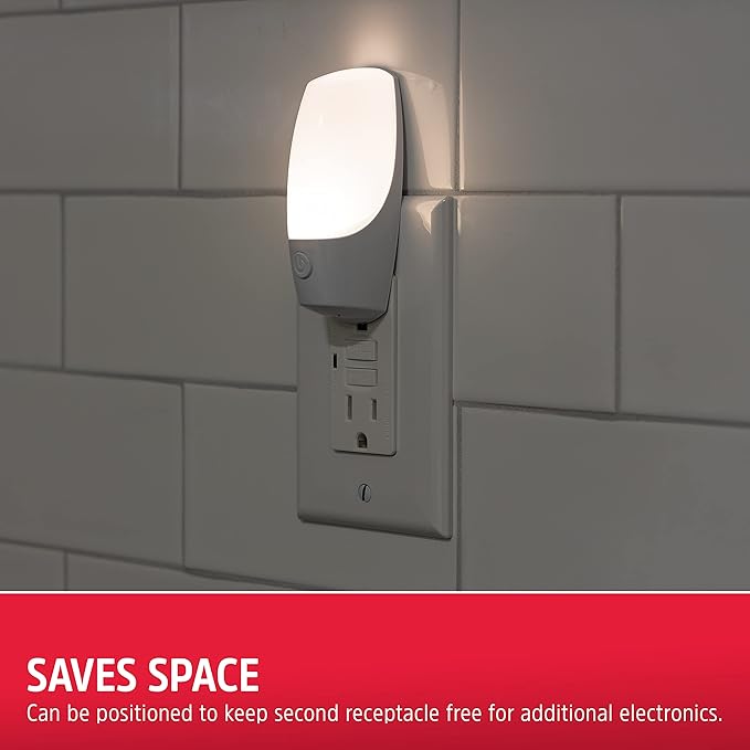 Energizer Manual On/Off LED Night Light Plug-in, Push Button, Compact, Contemporary, for Bedroom, Livingroom, Hallway, Bathroom, Nursery, Basement, White, 83661, 4 Pack