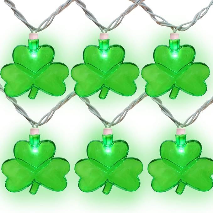 Shamrock String Lights, 8.5Ft St Patrick's Day Decorations with 10 3D Green Clover Lights, Plug in Clover Fairy String Lights for Party Bar Garden Bedroom Party Irish Holiday Decor