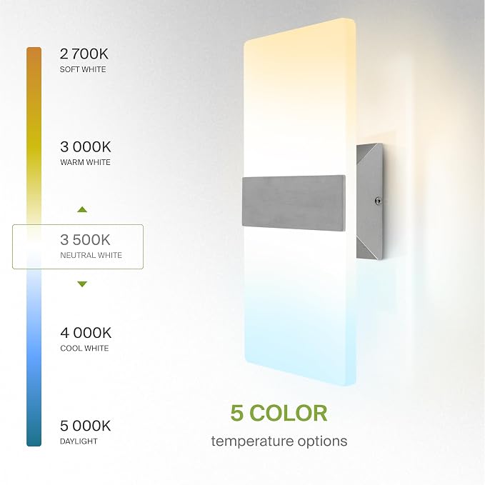 ASD 14 Inch Indoor LED Wall Sconce - 24W 2700K-5000K Dimmable Brushed Nickel Wall Sconce Lights for Living Room, Bedroom, Bathroom, Hallway - Modern Wall Sconces Hardwired, ETL Interior Light Set of 2