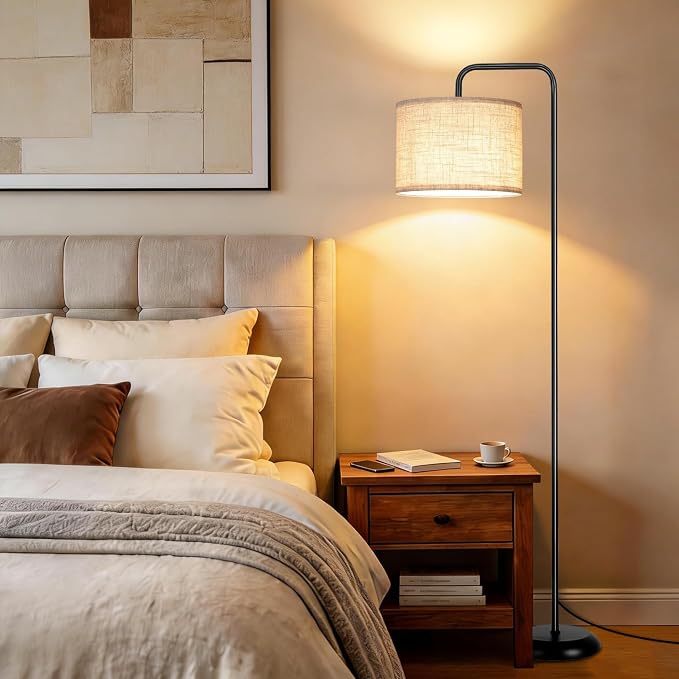 TJOY Floor Lamp, Black Standing Floor Lamp for Living Room with 3 CCT Bulb | 3 Color Temperatures 12W Bulb included, Metal Lamp with Extended Arm, Lamp for Bedroom, Couch, Reading Nook, Office, Black