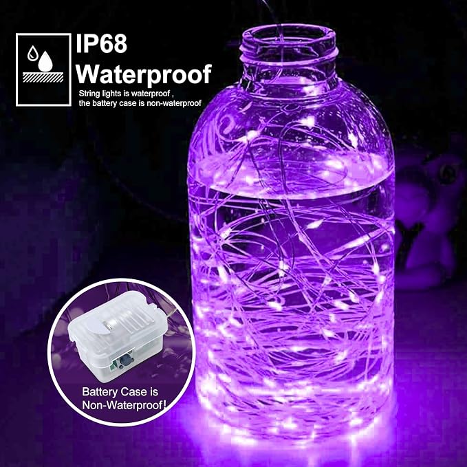 pozzolanas 8 Pack Purple Battery Operated String Lights - 7ft Waterproof Fairy Lights with 20 LEDs for Home, Mason Jar, Party, Wedding, Halloween, Christmas Decorations