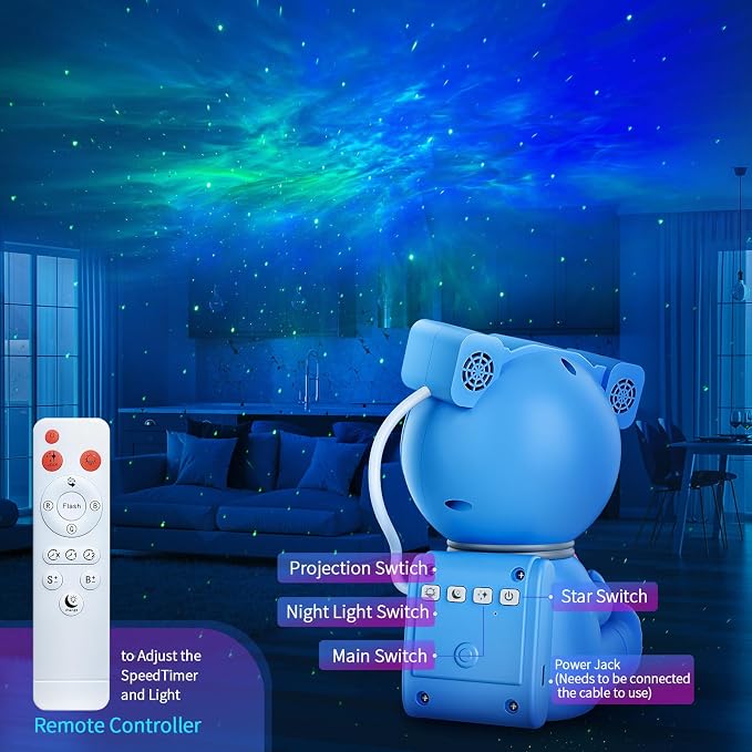 Cayclay Astronaut Galaxy Projector, Remote & Timer Night Light, Blue Pro | 360° Magnetic Adjustable Head, Auto-Off Timer, Remote Controllable LED Lamp, Dimmable Multi-Color Night Light For Home Decor