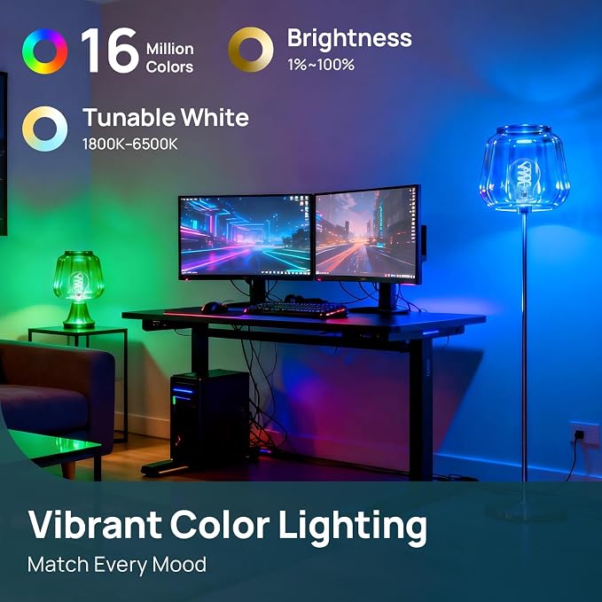 Linkind Matter Smart Light Bulbs, Work with Alexa/Apple/Google Home, 1Pack | A19 Color Edison Bulb, Voice Control, Music Sync, Timer, Tunable White(1800K-6500K), Vintage Decor E26 LED Filament 60W 850LM