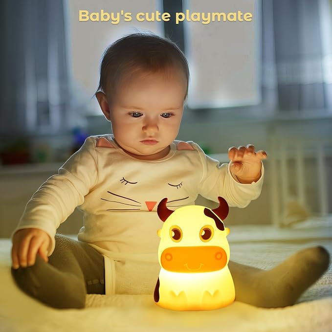 AVEKI Night Light for Kids, Portable Tap Control Rechargeable Nightlight Lamp, Color Changing, Silicone Cute Muti Color Cow Night Lamp Bedroom Decor for Infant or Toddler (Cows-USB)