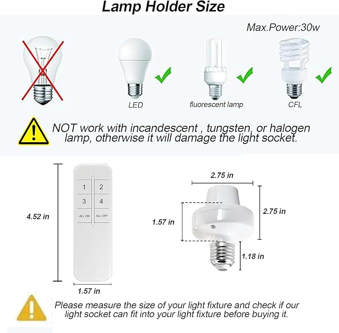 Smart WiFi Bulb Socket, Alexa Smart Light Bulbs, Light Bulb Socket Adapter, eWeLink APP Remote Timer and Group Control, Voice Control with Alexa and Google(2 Pack)