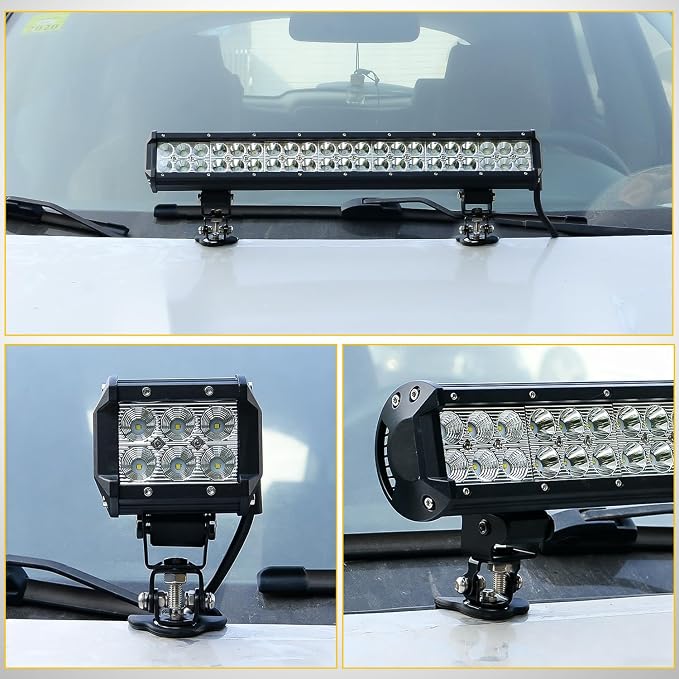 Nilight LED Light Bar Mounting Brackets Hood Work Lamp Mount Clamp Holder | 2PCS Universal Adjustable A Pillar Led Pod Light Mounts for Off-Road Truck SUV, Black