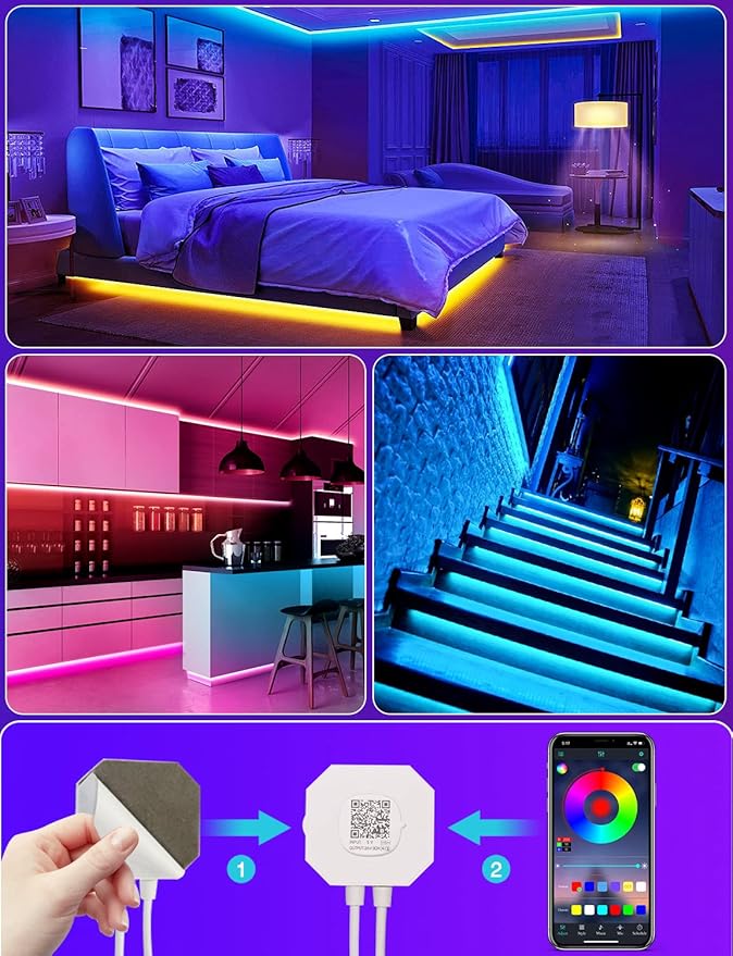 Daymeet Motion Sensor LED Strip Lights, 16.4ft RGB Motion Activated Under Bed Lights with Automatic Shut Off Timer App Control Cabinet Night Light Closet Lights for Hallway, Kitchen,Bedroom