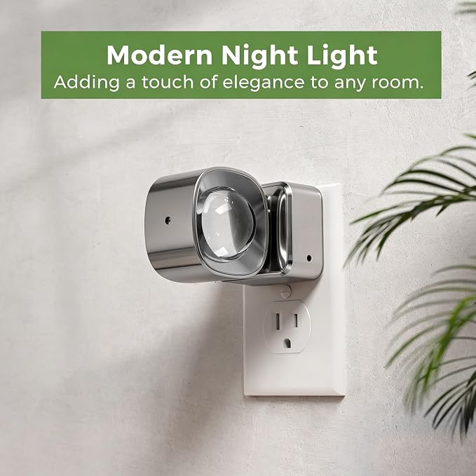 L LOHAS LED Night Light Projector, Night Lights Plug into Wall Light Sensor | Dusk to Dawn Sensor, Silver Rotating Nightlight for Kids, Soft White Ambient Lighting for Bathroom, Gaming Room,1 Pack