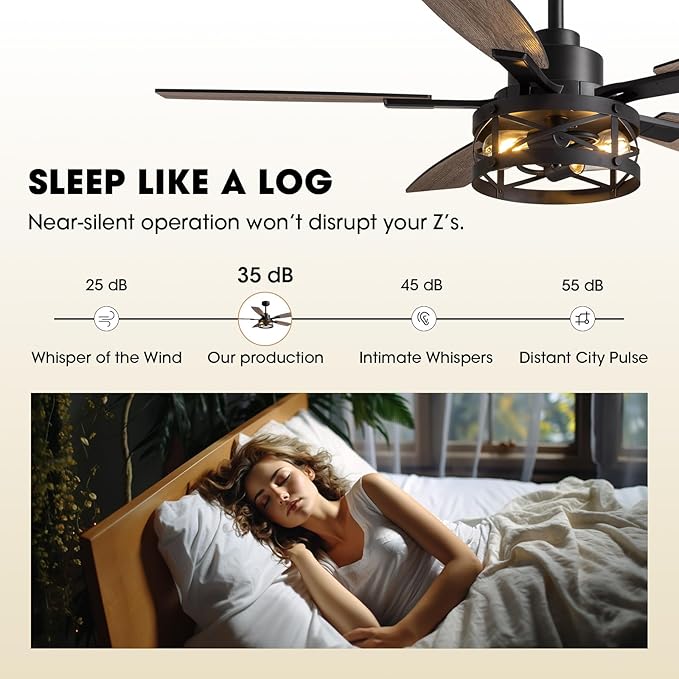 50 Inch Ceiling Fans with Lights and Remote & APP Control, Farmhouse Ceiling Fan with LED Lighting for Bedroom Living Room and Patio, Black Caged Ceiling Fan for Indoor and Outdoor(NO BULBS）