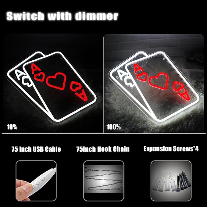 Poker Neon Signs for Wall Decor Led Sign for Poker Room Decor Playing Cards Dice Accessories for Casino Decorations Man Cave Gift