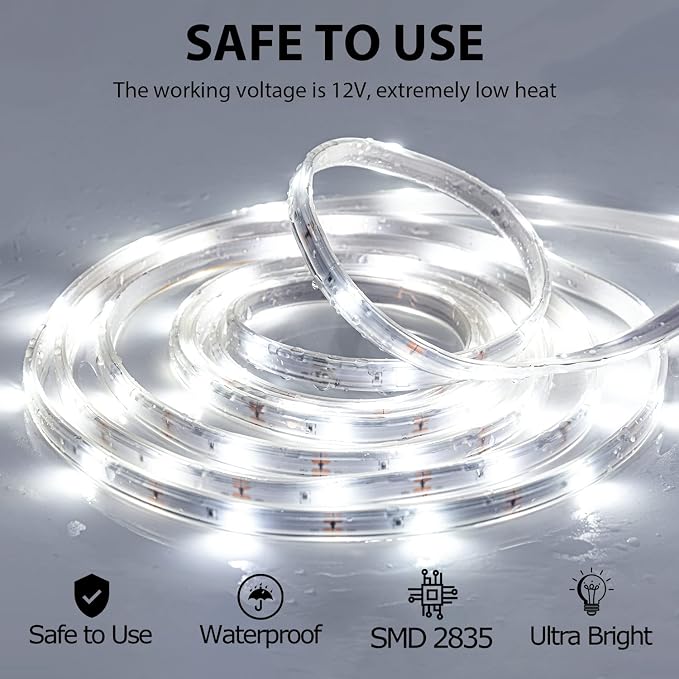 10ft USB LED Rope Light, Waterproof Flexible Strip, Warm White Light, Suitable for Outdoor Camping and Indoor Decor (Battery Box Not Included)