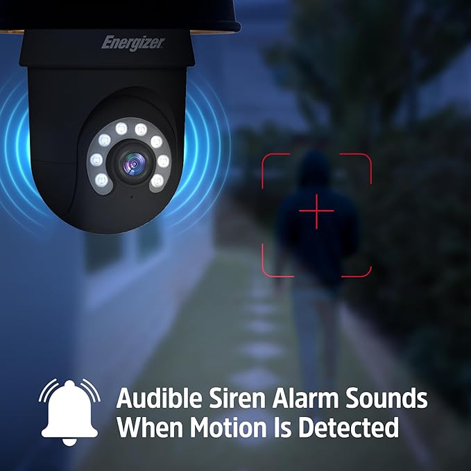Energizer Smart Socket Camera, 2K QHD Outdoor Light Bulb Security Camera, 5GHz/2.4GHz, Pan & Tilt Auto Motion Tracking, 2-Way Audio, Night Vision, Recording, Alerts, Voice Control with Alexa & Google