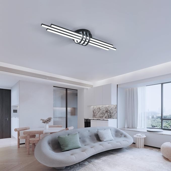 Garwarm 39In Modern Dimmable Linear LED Ceiling Light with Remote, Black | Low Profile Flush Mount Kitchen Ceiling Light, 3000K-6500K, 24W for Kitchen, Dining Room, Living Room, Bedroom, Hallway