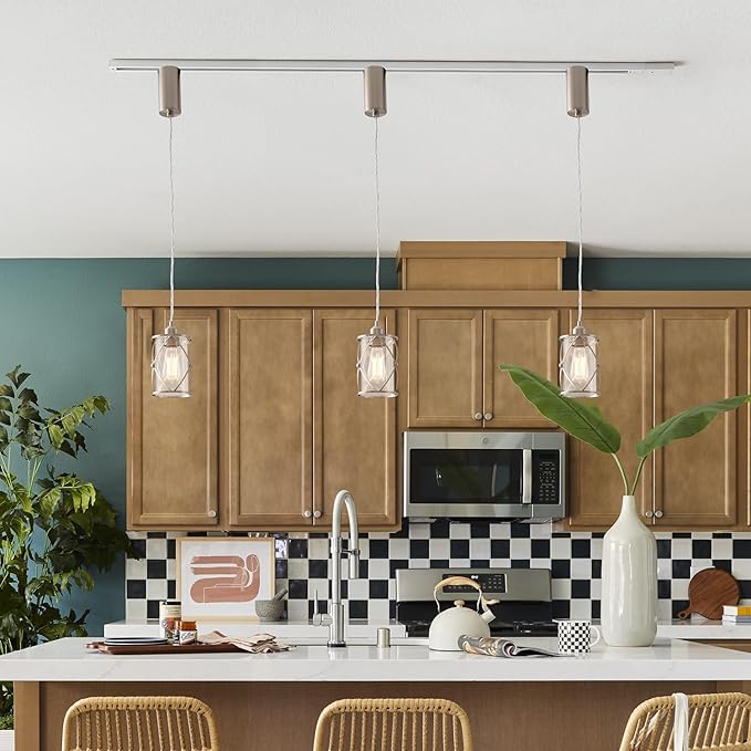 mirrea H-Type Brushed Nickel Track Lighting Pendant with Dotted Cage Clear Glass, Adjustable Hanging Light, E26 Socket, Pack of 3