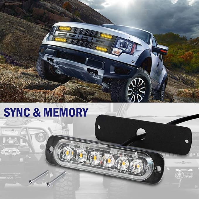 SEISSO 8-Pack 6 LED Sync Feature Amber Strobe Lights Vehicles Trucks Emergency Strobe Lights Kit 12V -24V Warning Hazard Flash Strobe Lights Bar Grill Grille Surface Mount Super Bright Waterproof