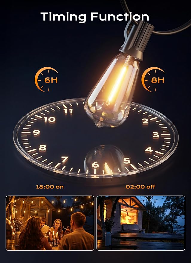 Minetom Outdoor String Lights with Remote 37FT, ST38 Patio Lights | Waterproof LED Christmas Lights with 3 Modes, Shatterproof Connectable Outside Lights for Backyard Porch Deck Garden Decor