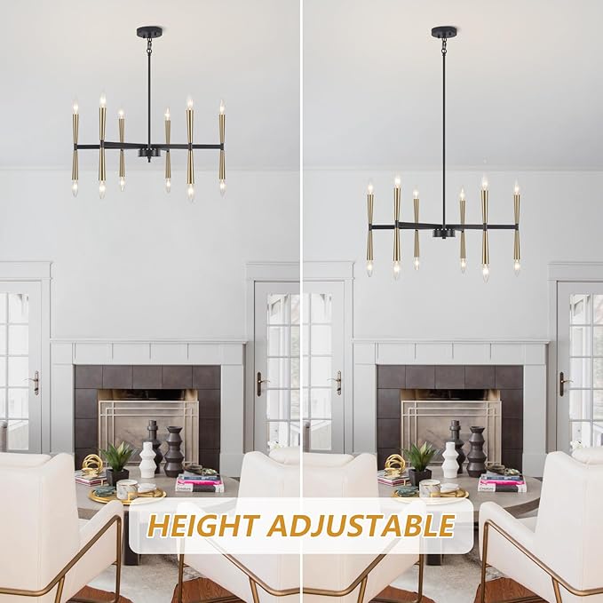 12 Light Black and Gold Modern Farmhouse Chandelier, Large Foyer Chandeliers for High Ceilings, Gold Pendant Light Fixture for Living Room Dining Room Staircase Entryway Kitchen Over Table