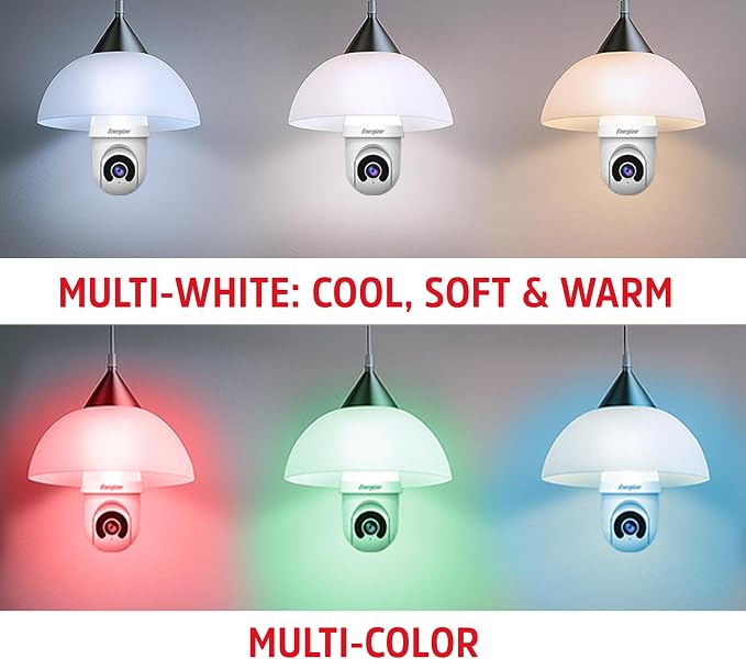 Energizer Smart 2K Light Bulb Security Camera, 1000 Lumens LED Light, 5G&2.4G Wi-Fi Outdoor Socket Camera, Pan Tilt Auto Tracking, (White, AI Smart Detection Built-in)