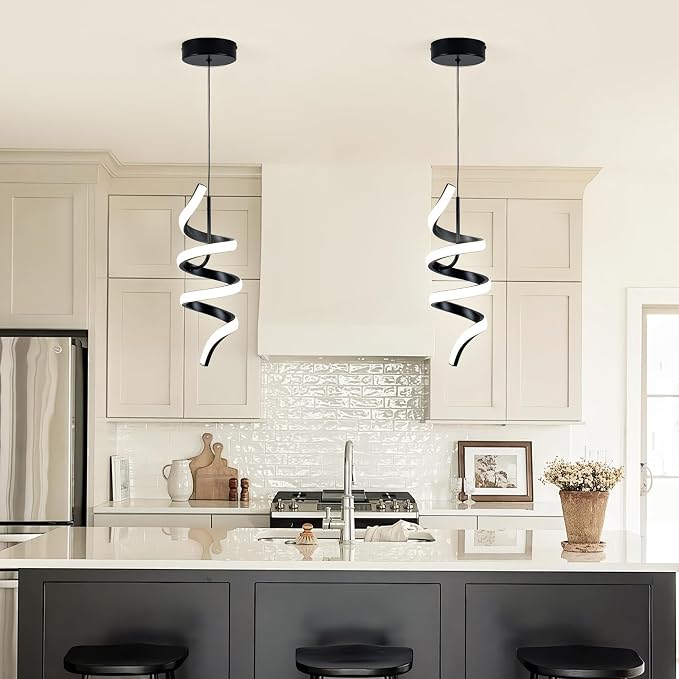 MAYNA Spiral Modern Pendant Light, 4000K Natural White LED Pendant Lights Kitchen Island, 11W Adjustable Height Island Lights for Kitchen Bedroom Dinning Room Living Room, 1 Pack (Black)