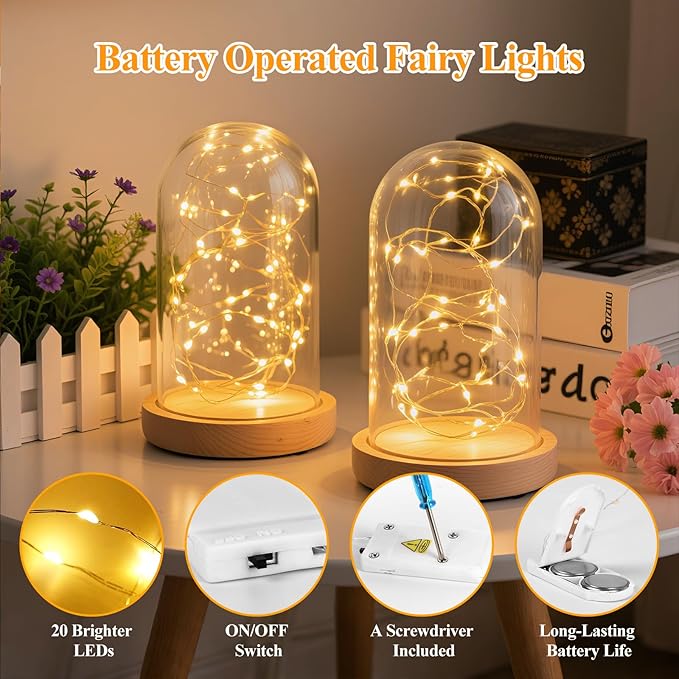 Lakumu 6-Pack Fairy Lights Battery Operated String Lights-7FT 20 LED,Waterproof Silver Wire Firefly Lights for Mason Jars DIY Bedroom Wedding Party Centerpiece Table Decor,Warm White