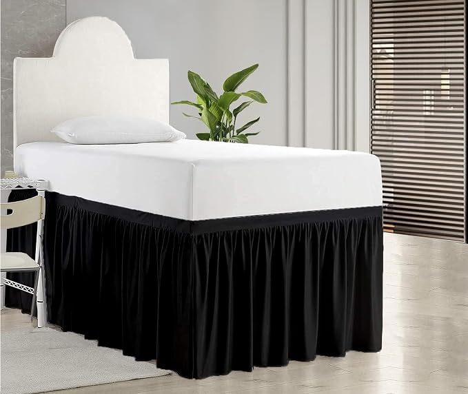 Dorm Bed Skirt, Twin XL, 36" Drop, Black | Soft Microfiber Fabric, College dorm rooms, Hides under-bed storage, Fits 39"x80" Beds, Wrinkle-resistant, Machine Washable