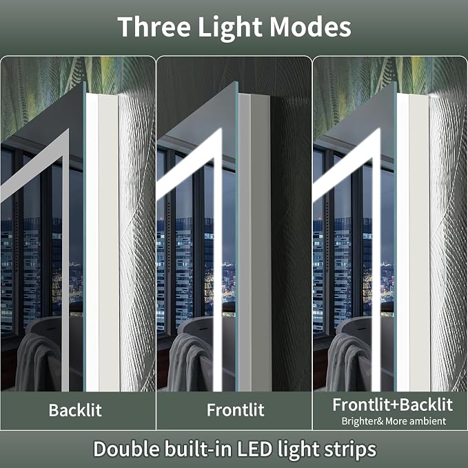 LED Mirror for Bathroom, 36x36 Inch Backlit + Front Lighted | Bathroom Vanity Mirror with Lights for Wall, Double Light Strips, 3 Colors, Shatter-Proof, Anti-Fog and Brightness Memory