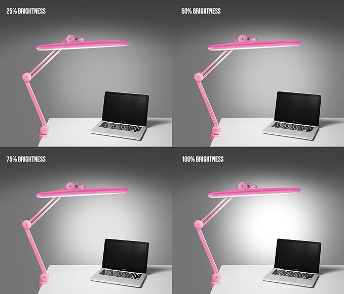 Neatfi XL 2,200 Lumens 24W LED Desk Lamp – 23” Wide Shade | Dimmable Eye-Caring Task Light | Adjustable Arm | Home Office, Study, Crafts & Nail Tech (Non-CCT with Clamp, Pink)