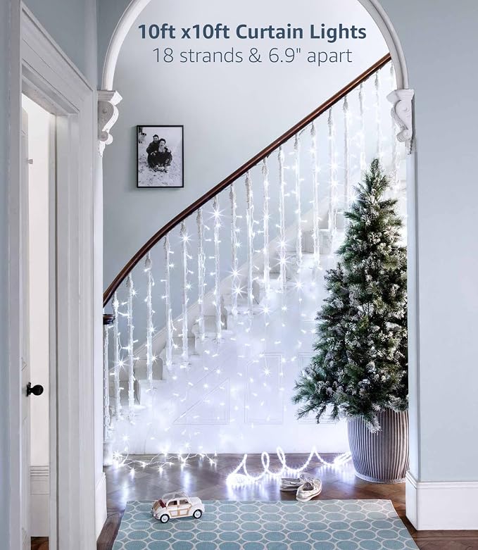 Lepro Lighting Ever 306 LED Curtain Lights Cool White, Hanging Fairy Lights | 10 x 10 ft Large Size, 18 Hang Down String Lights, 6.9" Apart, High Density Backdrop Lights, 8 Modes, 6000K, Not Connectable