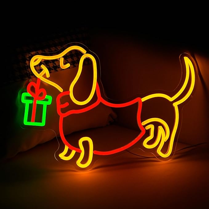 Dachshund Neon Sign LED Neon Cute Poppy Light for Wall Decor Dog Light Up Sign for Bedroom Christmas Party Decor gift Neon Sign(16.5”*11.8”)