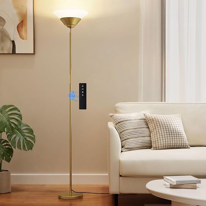 Torchiere Floor Lamp, 30W Dimmable LED Standing Lamp with Remote/Button Control, 1800Lm, 3000-6500K, 72in Bright Standing Pole Light for Living Room Bedroom Office Corner,Gold